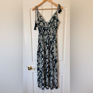 Patrons of Peace Dark Green and Cream Tropical Leaf Maxi Dress
